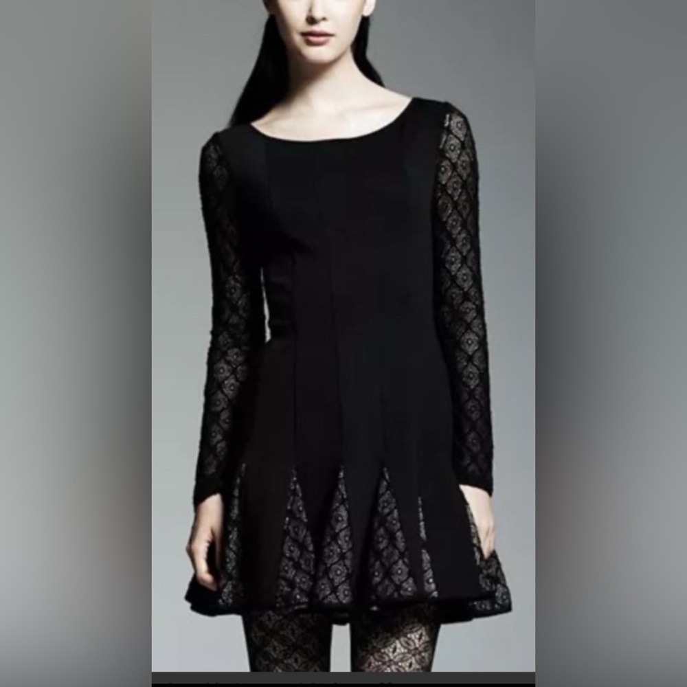 Catherine Malandrino Black Lace Gored Panel Dress NWT